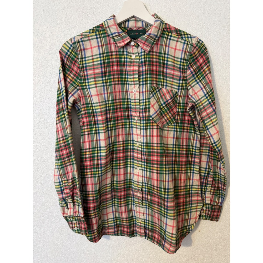 J.Crew Always Classic Plaid Button Down Shirt Colorful Flannel‎ Cotton Size 4